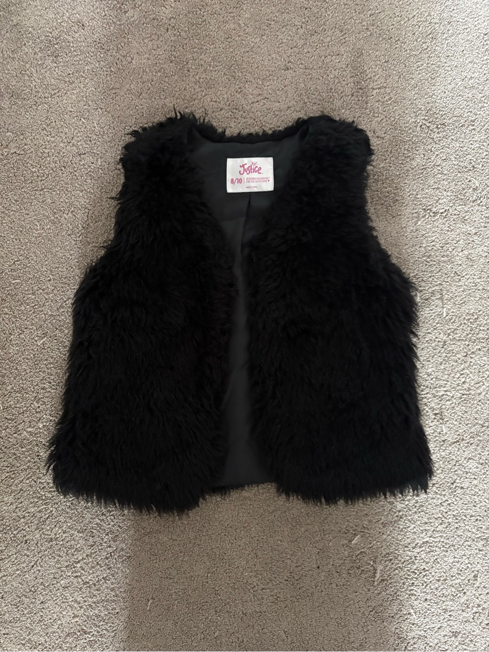 Justice Black Faux Fur Girls Vest